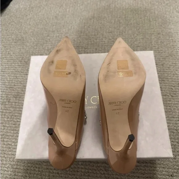 Jimmy Choo Bing Nude Patent Heels with Crystal Strap Sz 42 (run small) - Picture 5 of 6